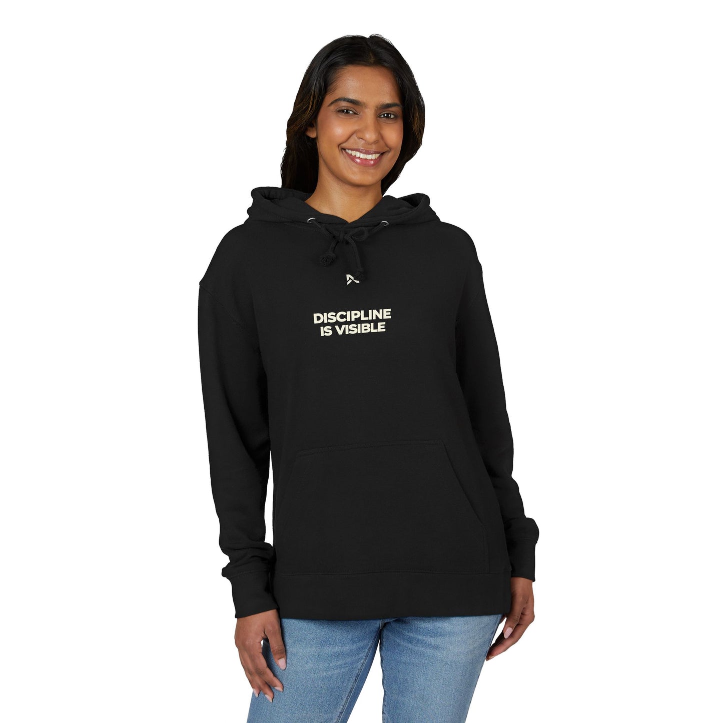 Discipline Is Visible Hoodie — Minimal Motivational Black Pullover