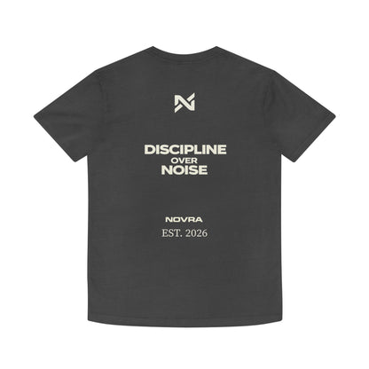 Discipline Over Noise Black Graphic T Shirt – Cream Typography Minimalist Streetwear | NOVRA
