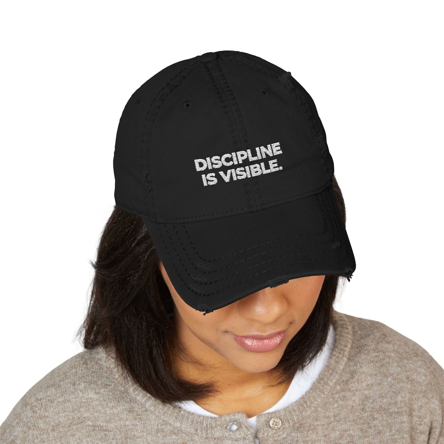 Distressed Dad Hat - "Discipline Is Visible" Embroidered Cap
