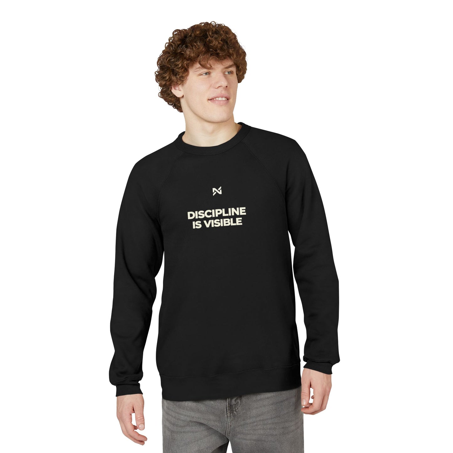 Discipline Is Visible Sweatshirt — Minimal Motivational Raglan Crewneck