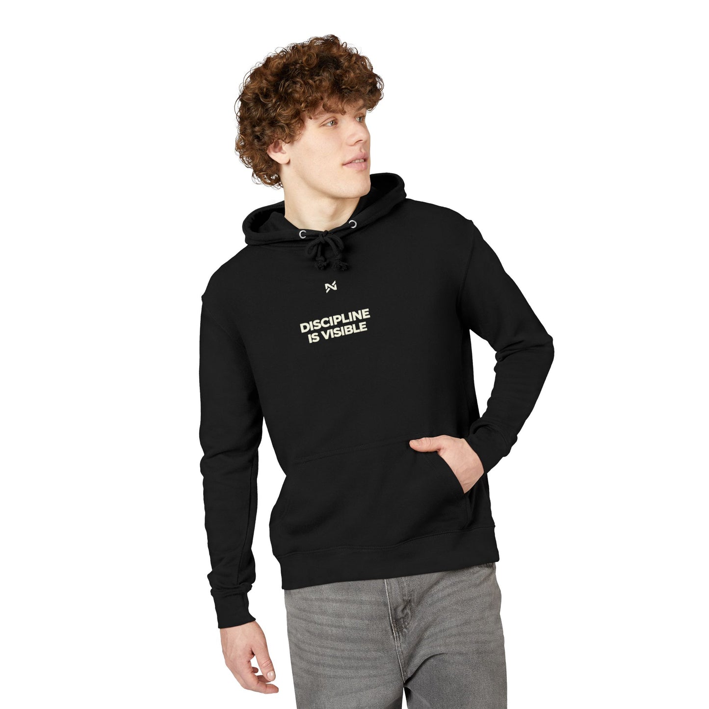 Discipline Is Visible Hoodie — Minimal Motivational Black Pullover
